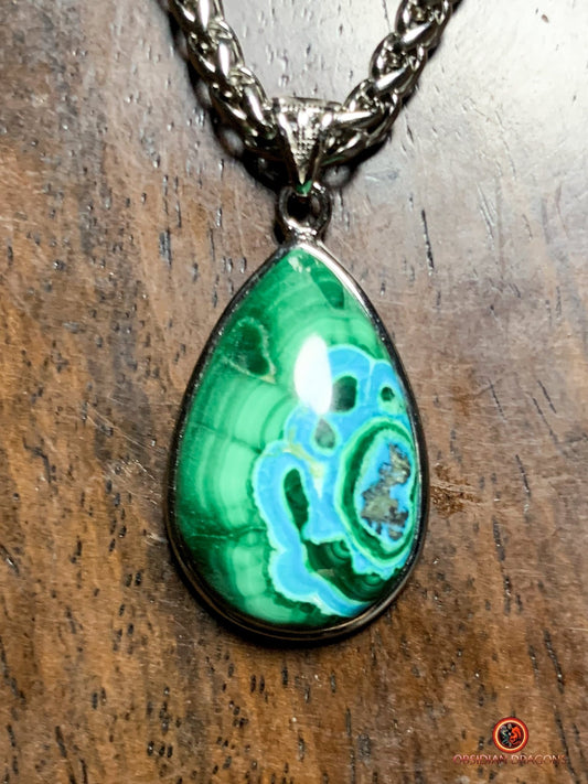 Pendentif chrysocolle malachite- élégance en argent | obsidian dragons