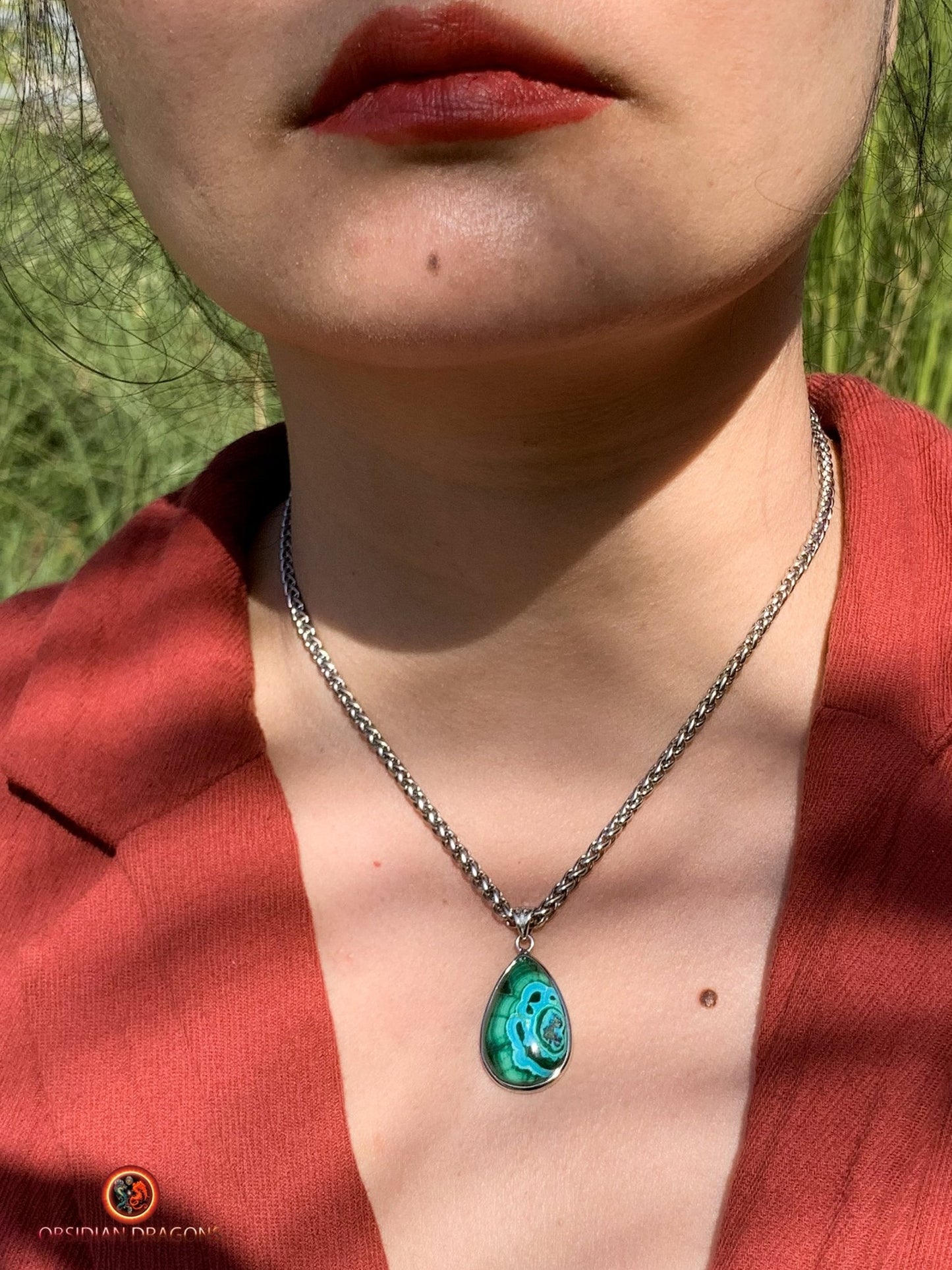 Pendentif chrysocolle malachite- élégance en argent | obsidian dragons