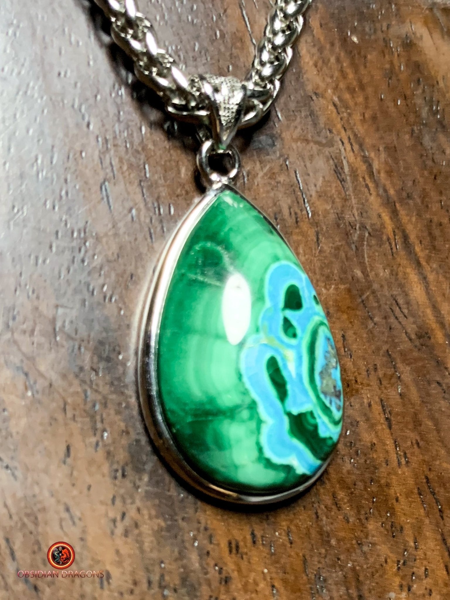 Pendentif chrysocolle malachite- élégance en argent | obsidian dragons