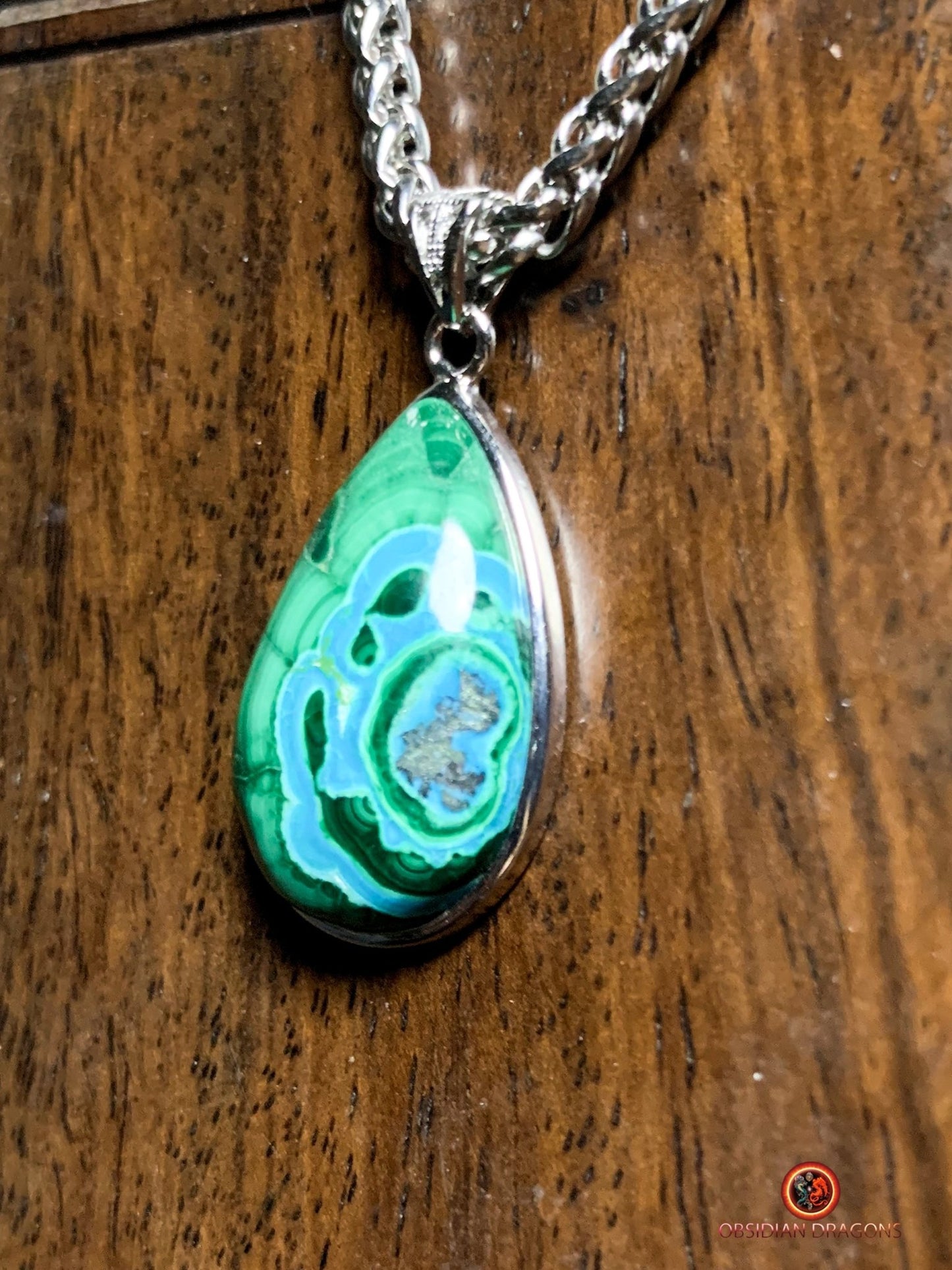 Pendentif chrysocolle malachite- élégance en argent | obsidian dragons