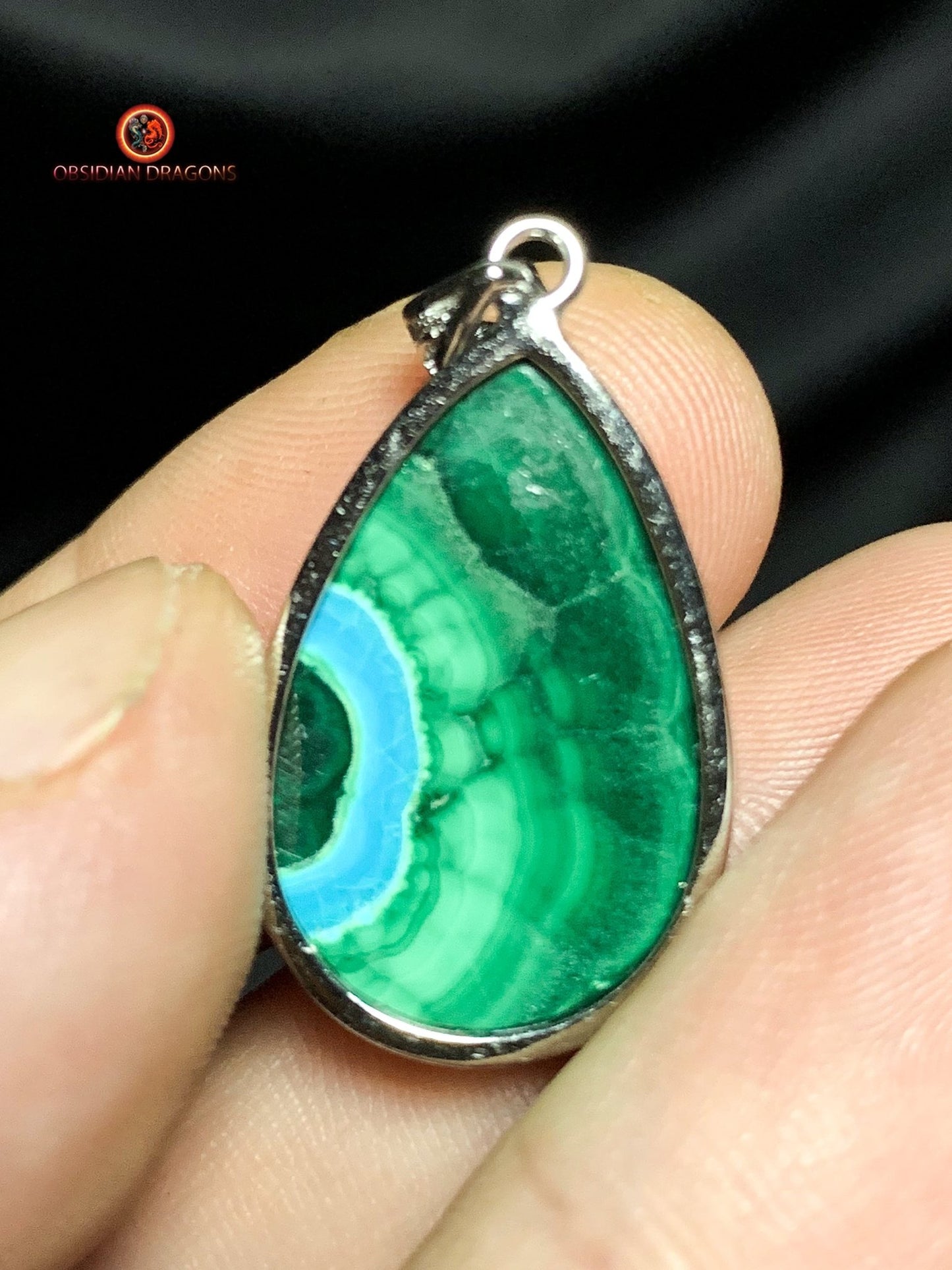 Pendentif chrysocolle malachite- élégance en argent | obsidian dragons