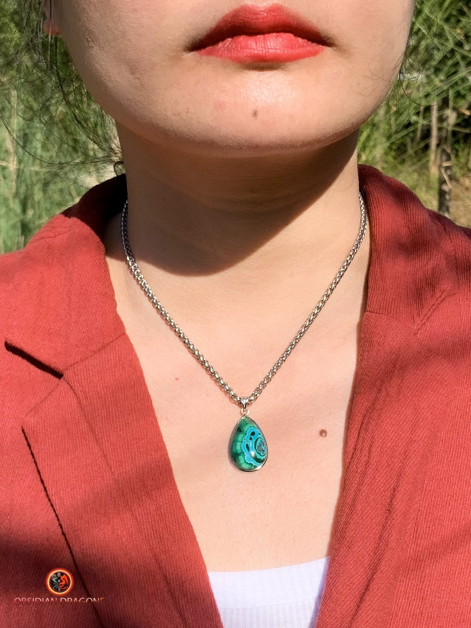 Pendentif chrysocolle malachite- élégance en argent | obsidian dragons