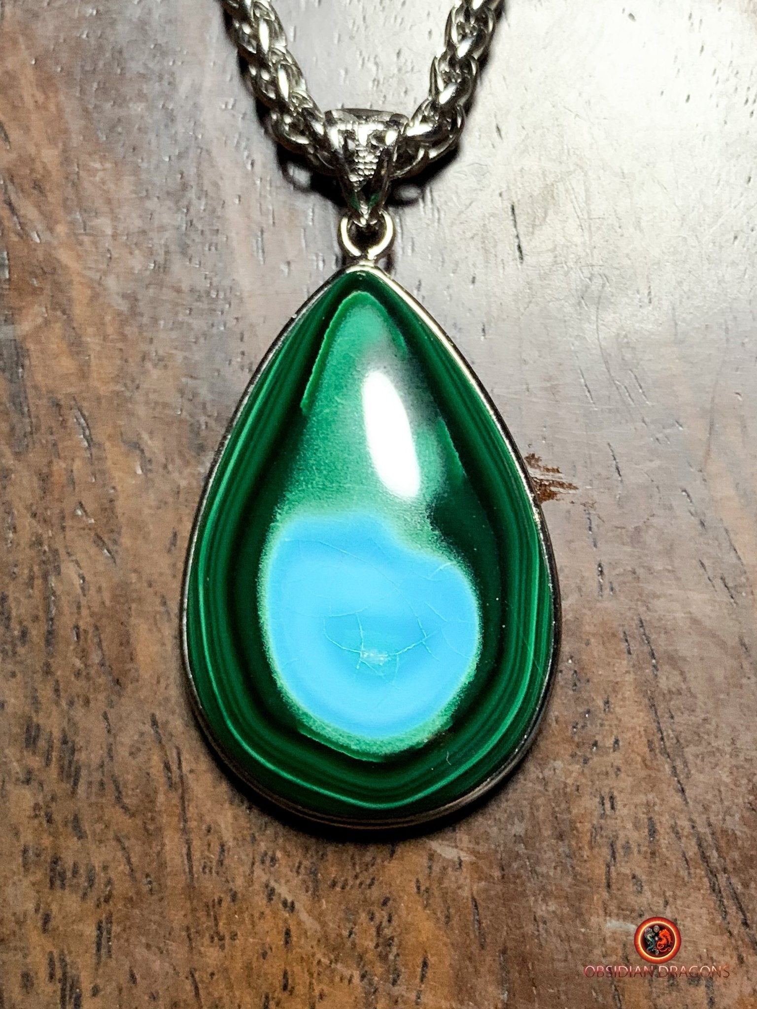 Pendentif chrysocolle malachite et argent 925 - pièce unique | obsidian dragons