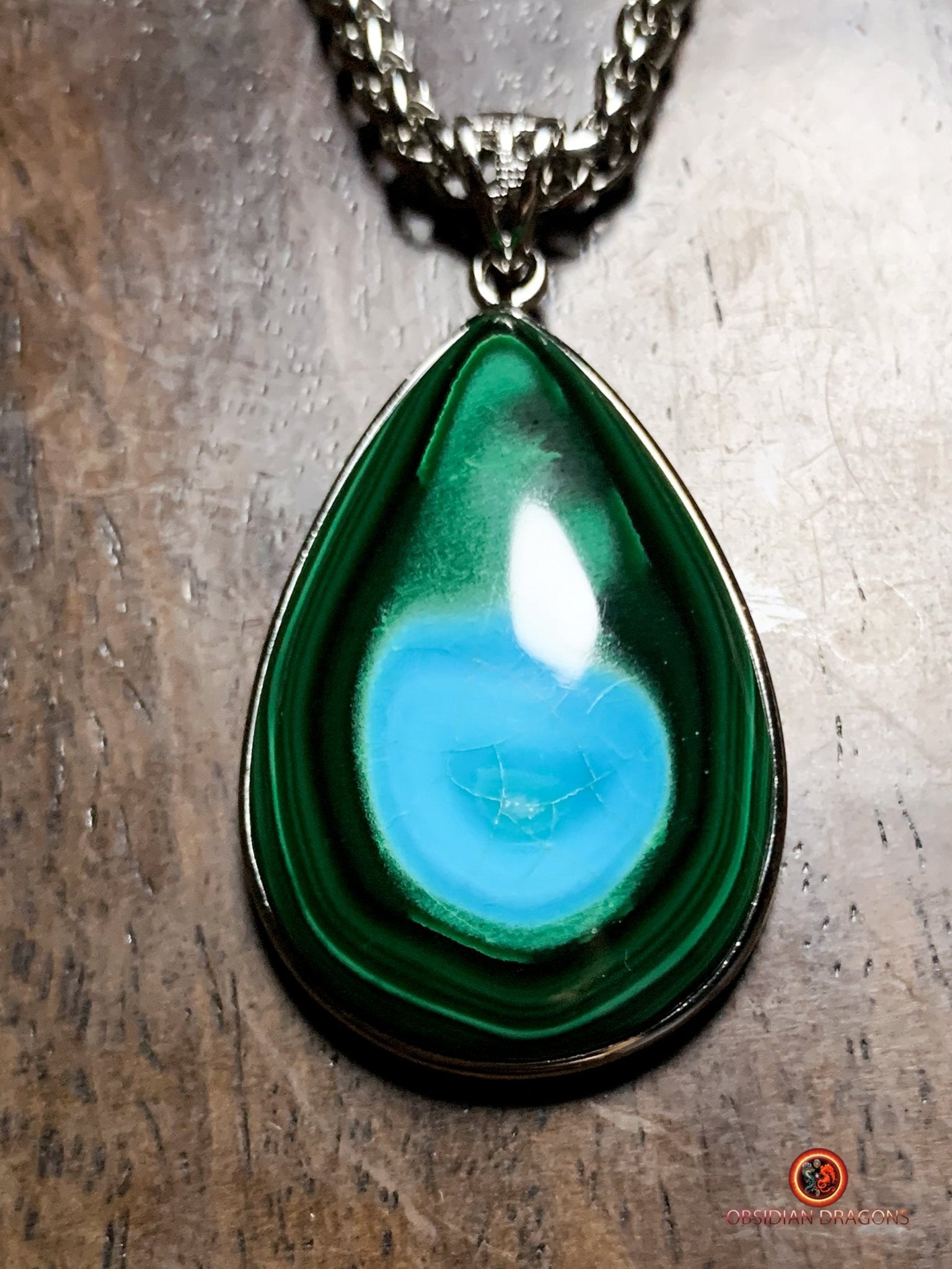 Pendentif chrysocolle malachite et argent 925 - pièce unique | obsidian dragons