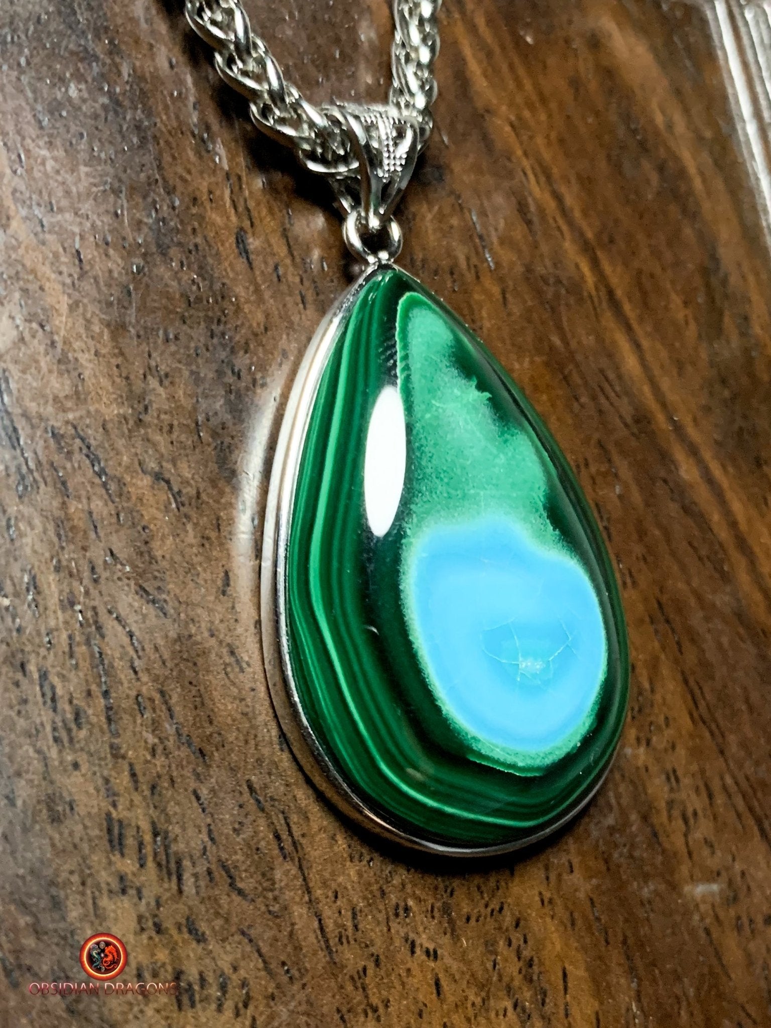Pendentif chrysocolle malachite et argent 925 - pièce unique | obsidian dragons