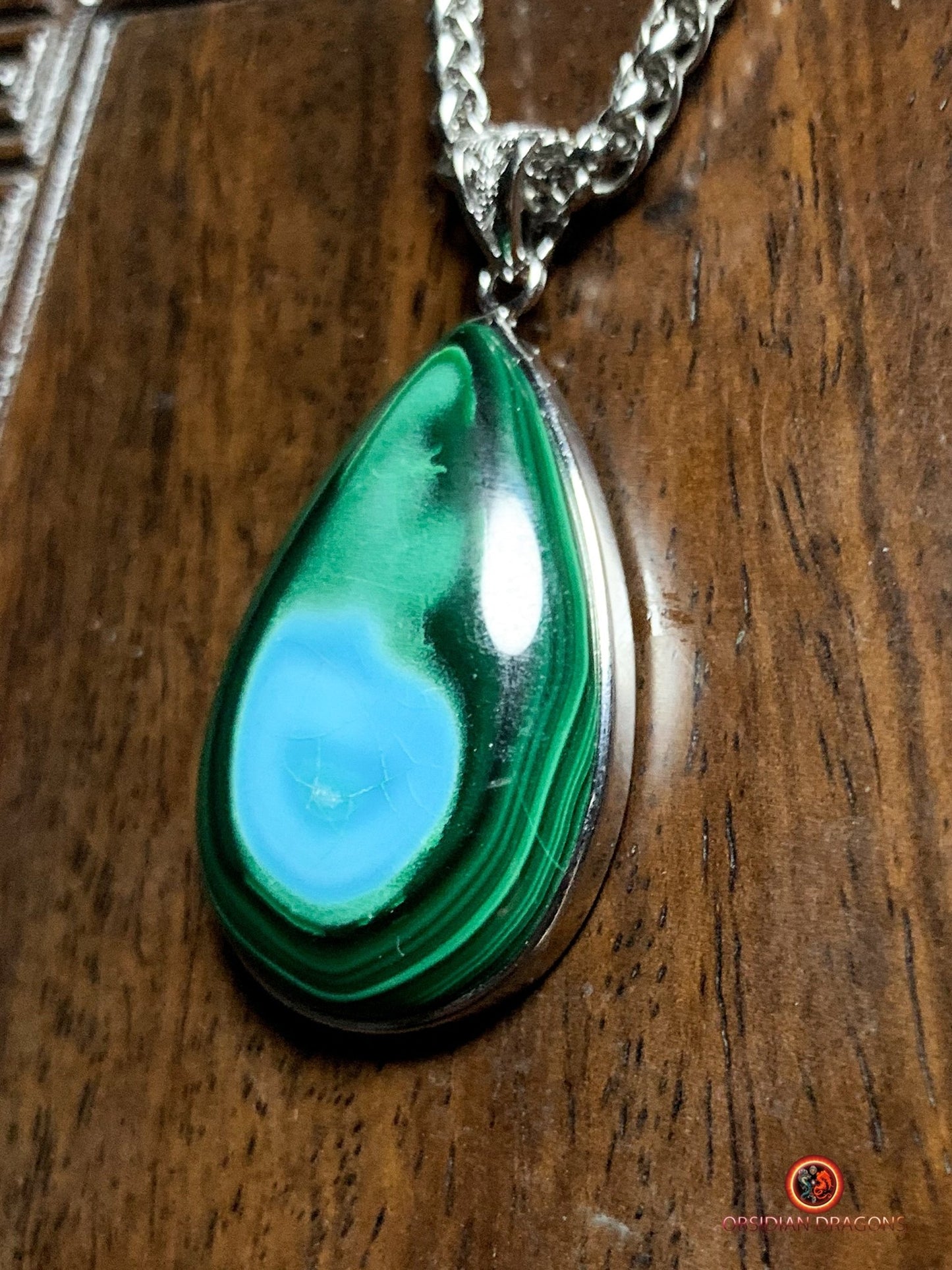 Pendentif chrysocolle malachite et argent 925 - pièce unique | obsidian dragons