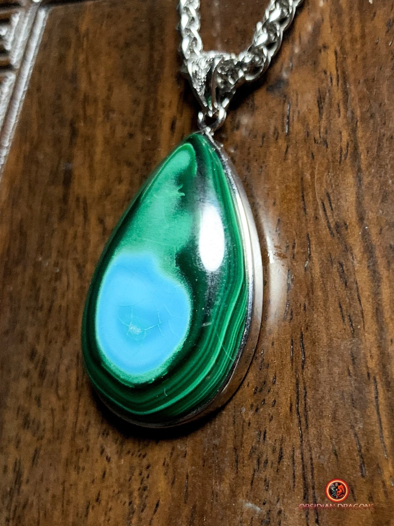 Pendentif chrysocolle malachite et argent 925 - pièce unique | obsidian dragons