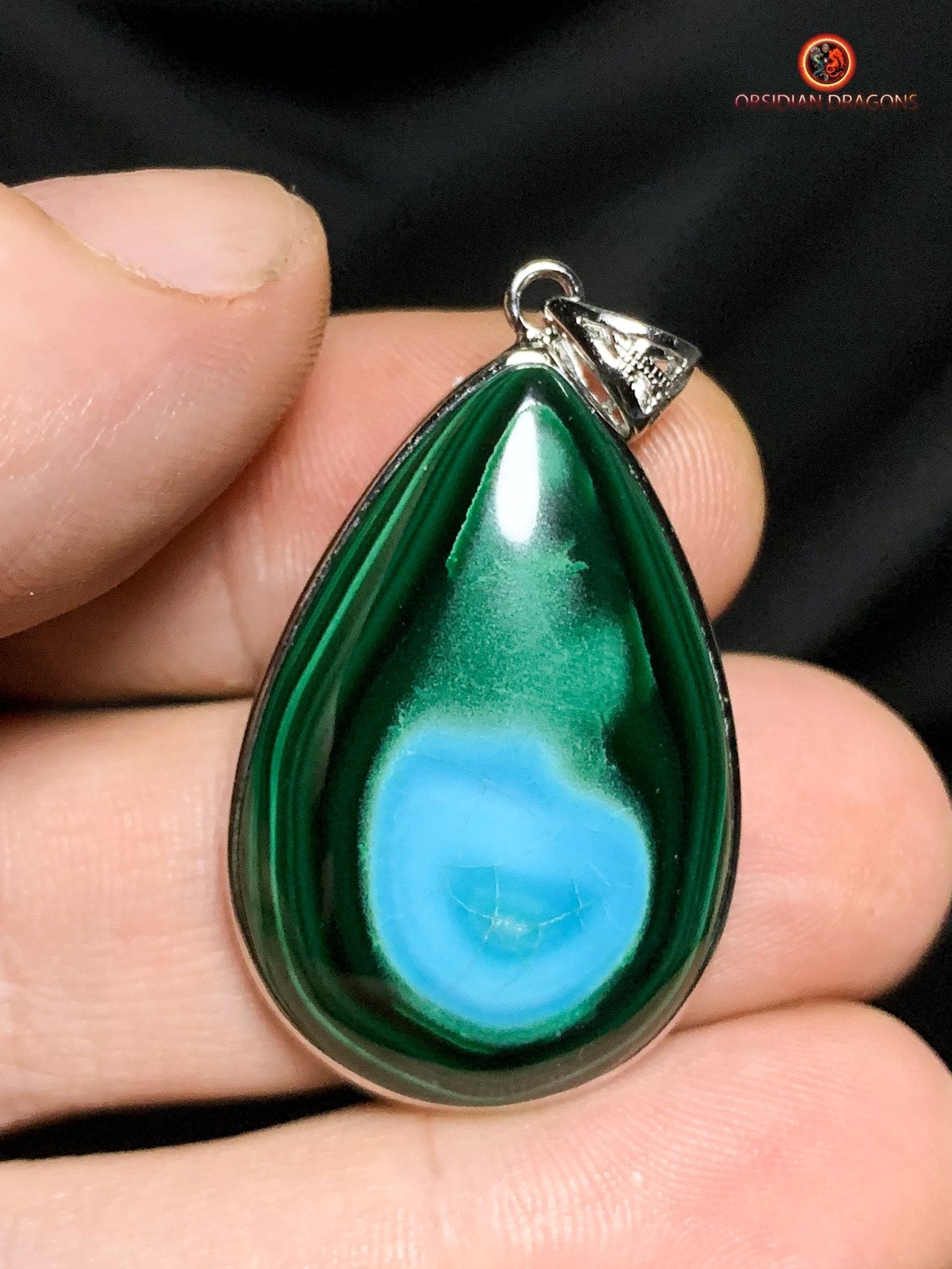 Pendentif chrysocolle malachite et argent 925 - pièce unique | obsidian dragons