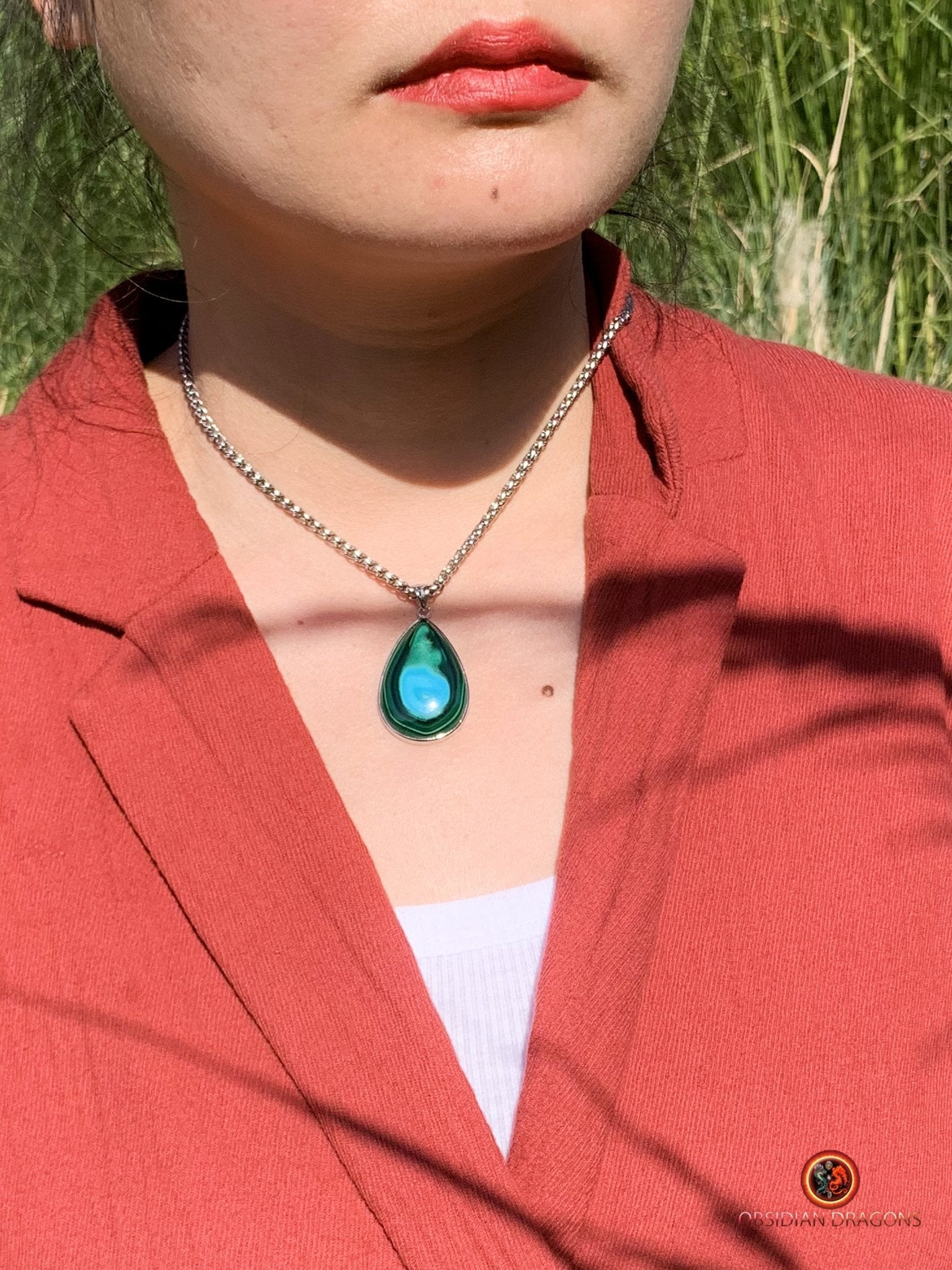 Pendentif chrysocolle malachite et argent 925 - pièce unique | obsidian dragons