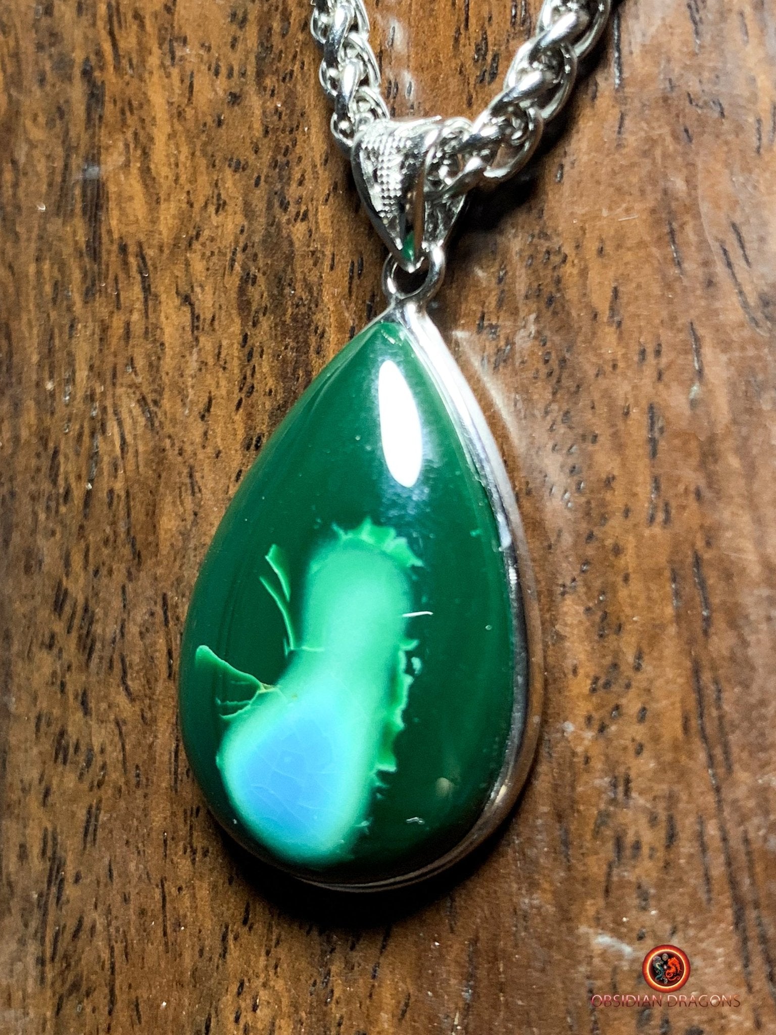 Pendentif chrysocolle malachite naturel - argent 925 | obsidian dragons