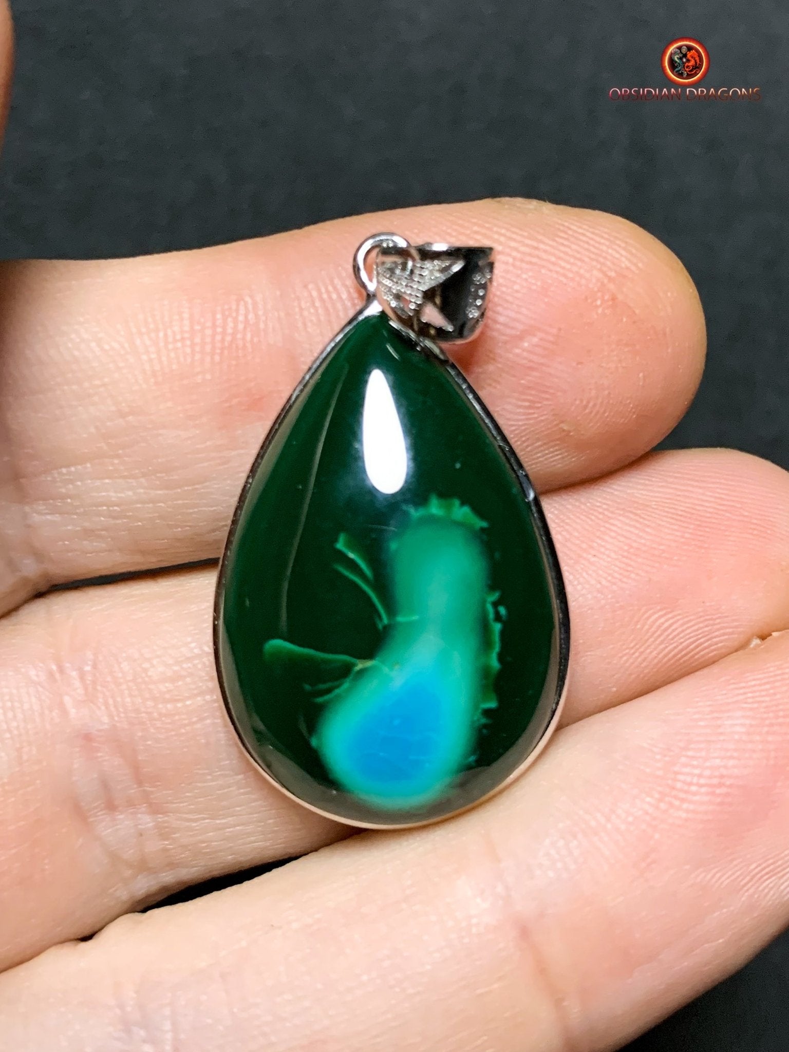 Pendentif chrysocolle malachite naturel - argent 925 | obsidian dragons