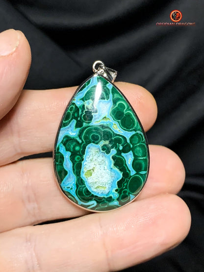 Pendentif chrysocolle malachite - pierre naturelle et argent | obsidian dragons