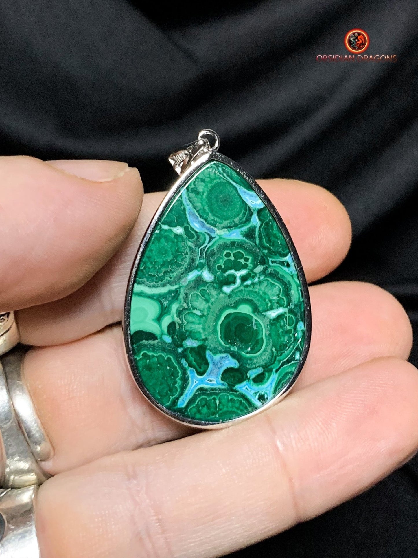 Pendentif chrysocolle malachite - pierre naturelle et argent | obsidian dragons