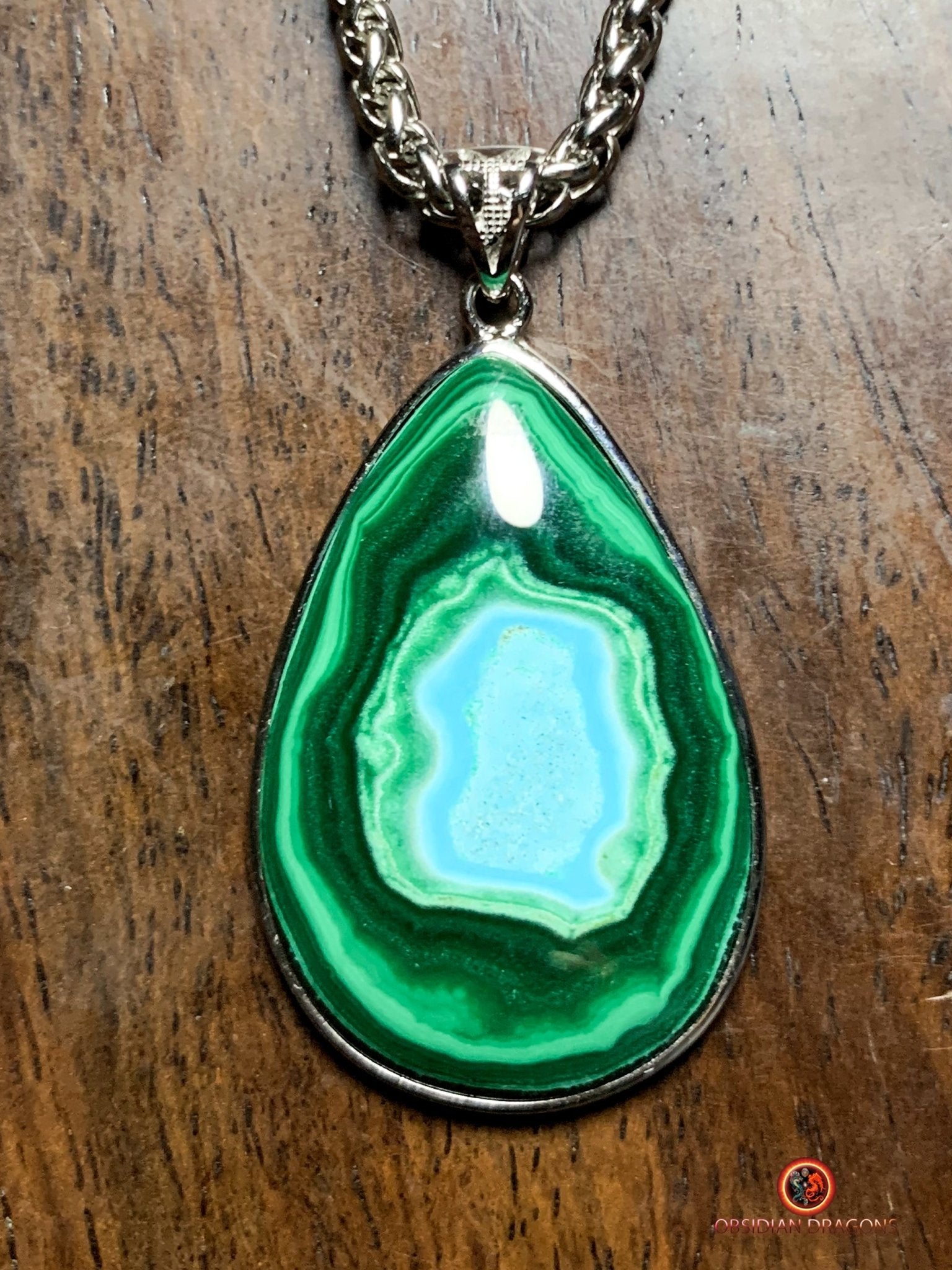 Pendentif chrysocolle malachite véritable - bijou en argent | obsidian dragons