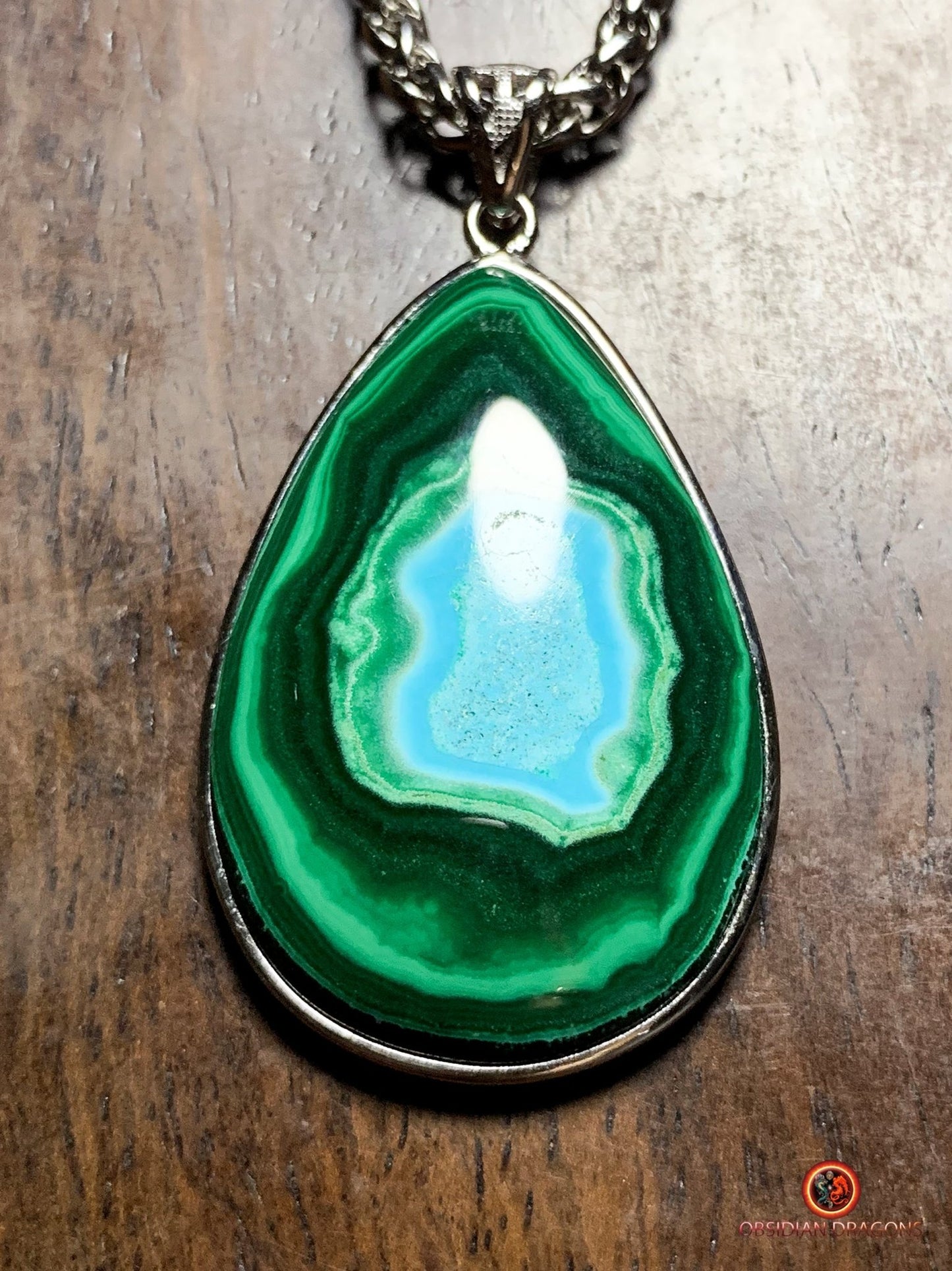 Pendentif chrysocolle malachite véritable - bijou en argent | obsidian dragons