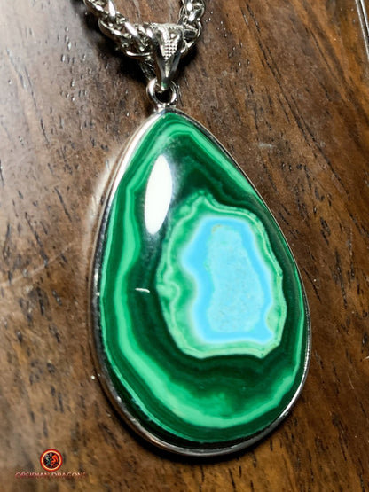 Pendentif chrysocolle malachite véritable - bijou en argent | obsidian dragons