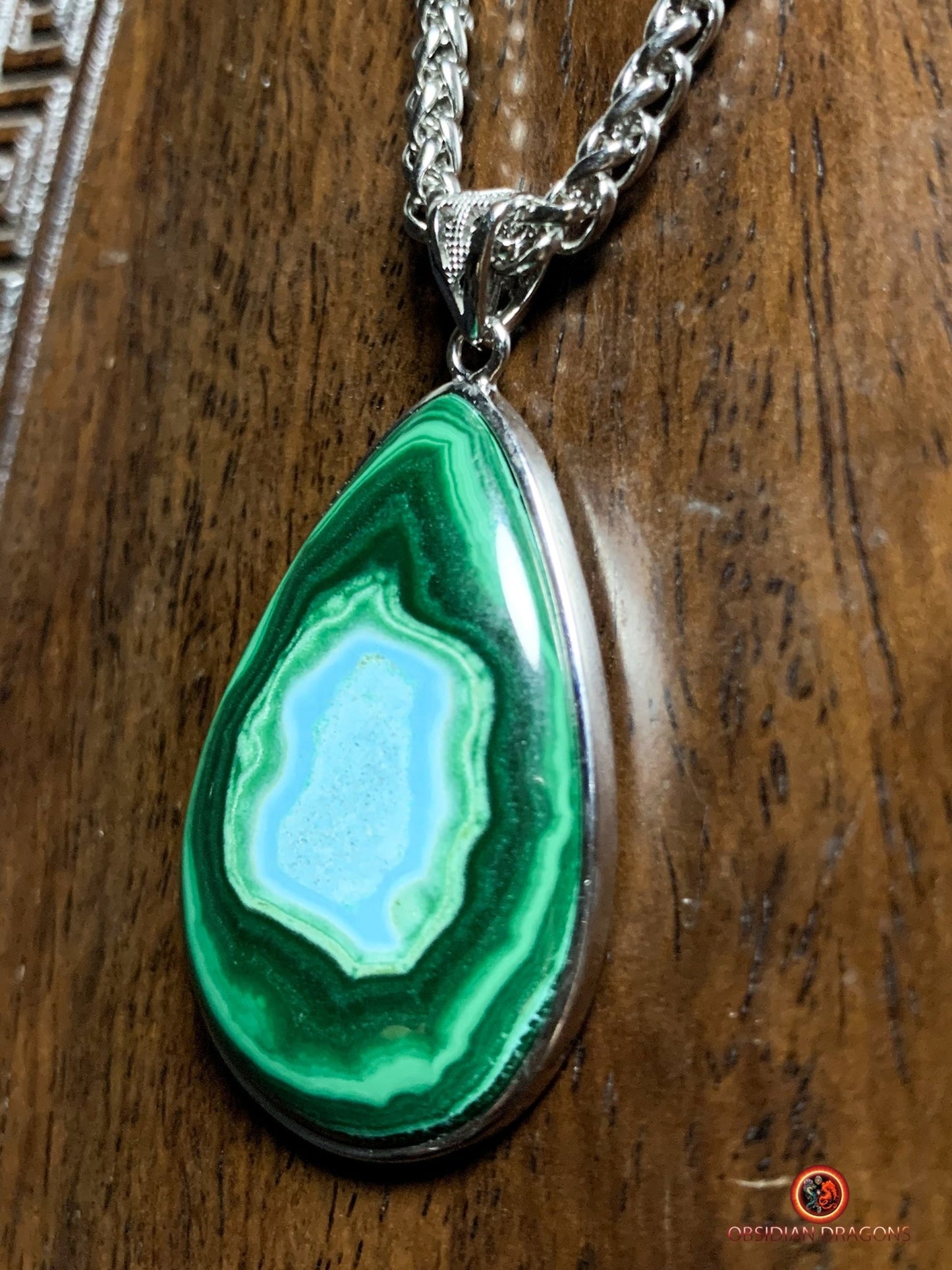 Pendentif chrysocolle malachite véritable - bijou en argent | obsidian dragons