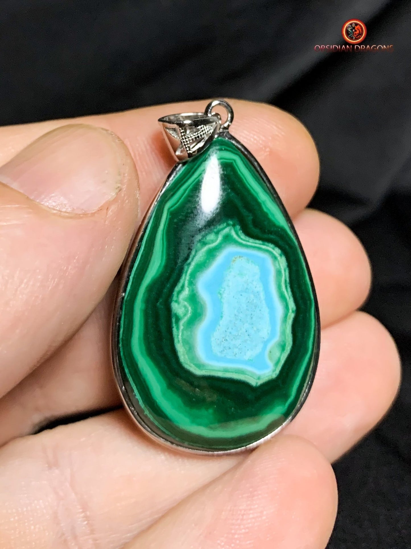 Pendentif chrysocolle malachite véritable - bijou en argent | obsidian dragons