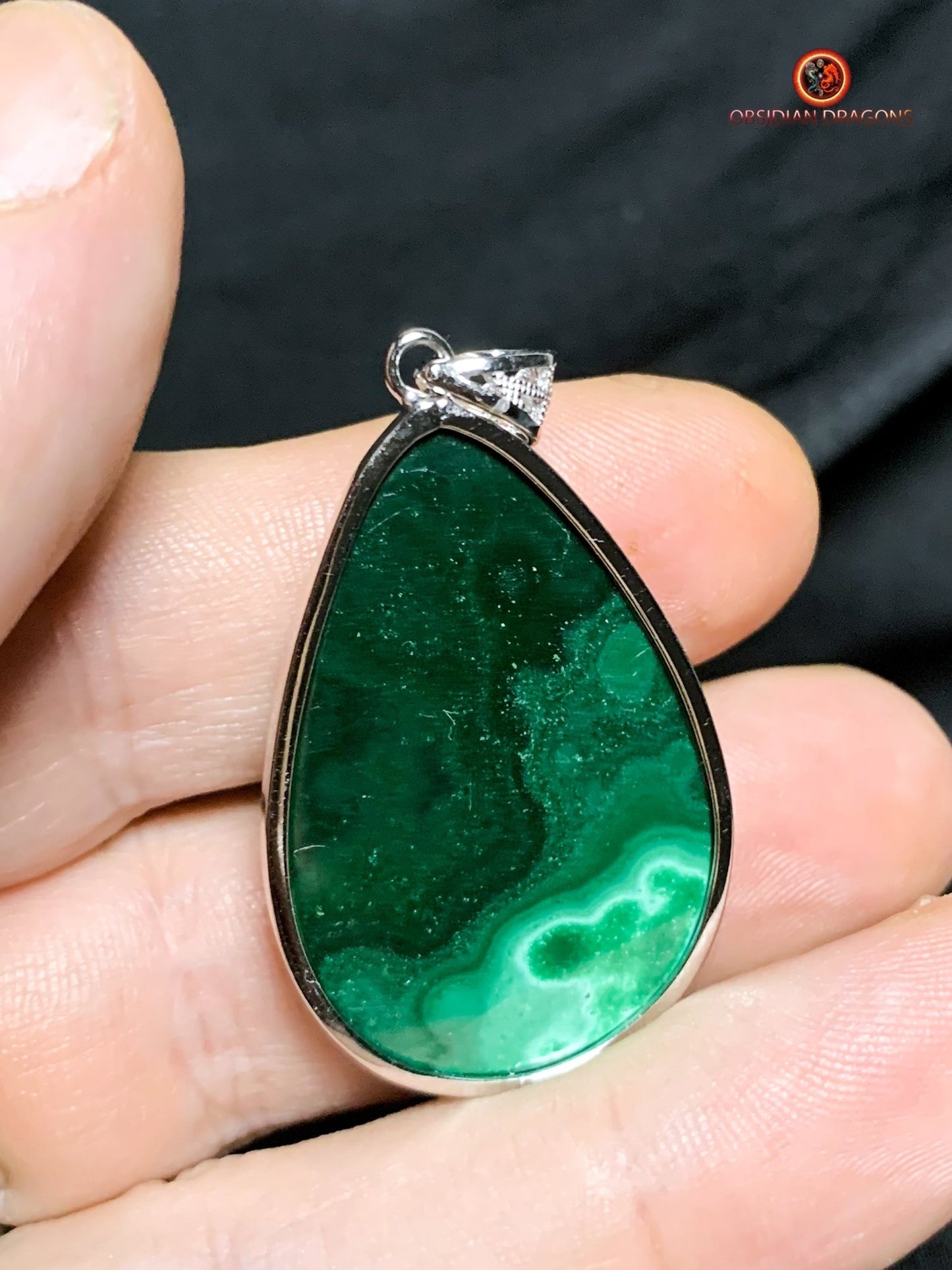 Pendentif chrysocolle malachite véritable - bijou en argent | obsidian dragons