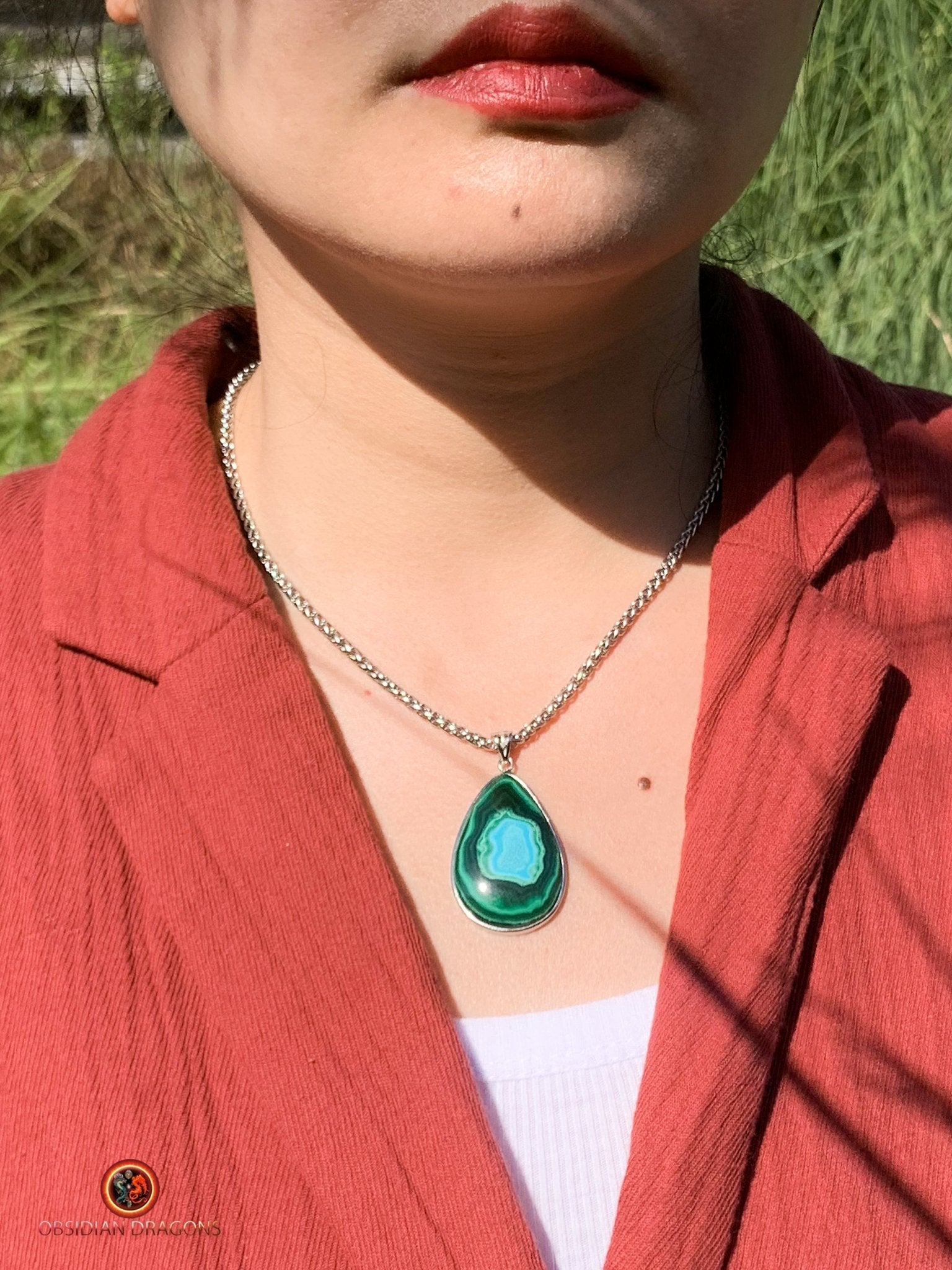 Pendentif chrysocolle malachite véritable - bijou en argent | obsidian dragons