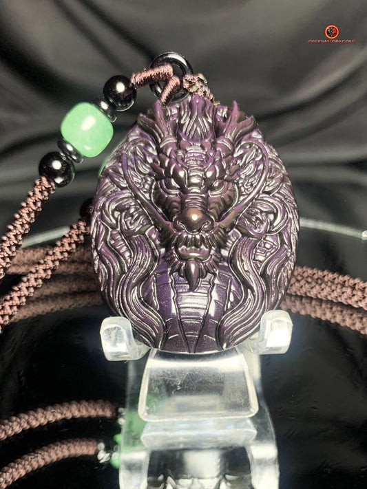 Pendentif dragon en obsidienne œil céleste - emblème sacré | obsidian dragons