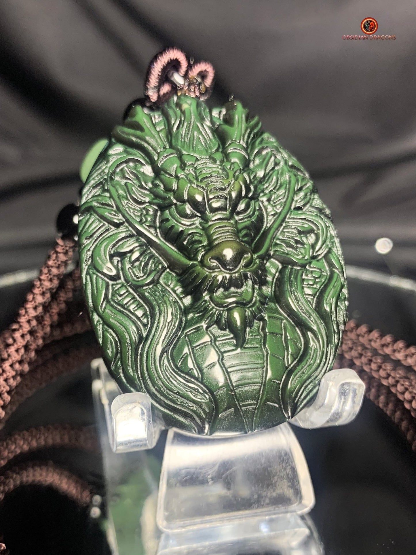 Pendentif dragon en obsidienne œil céleste - Symbole spirituel | obsidian dragons