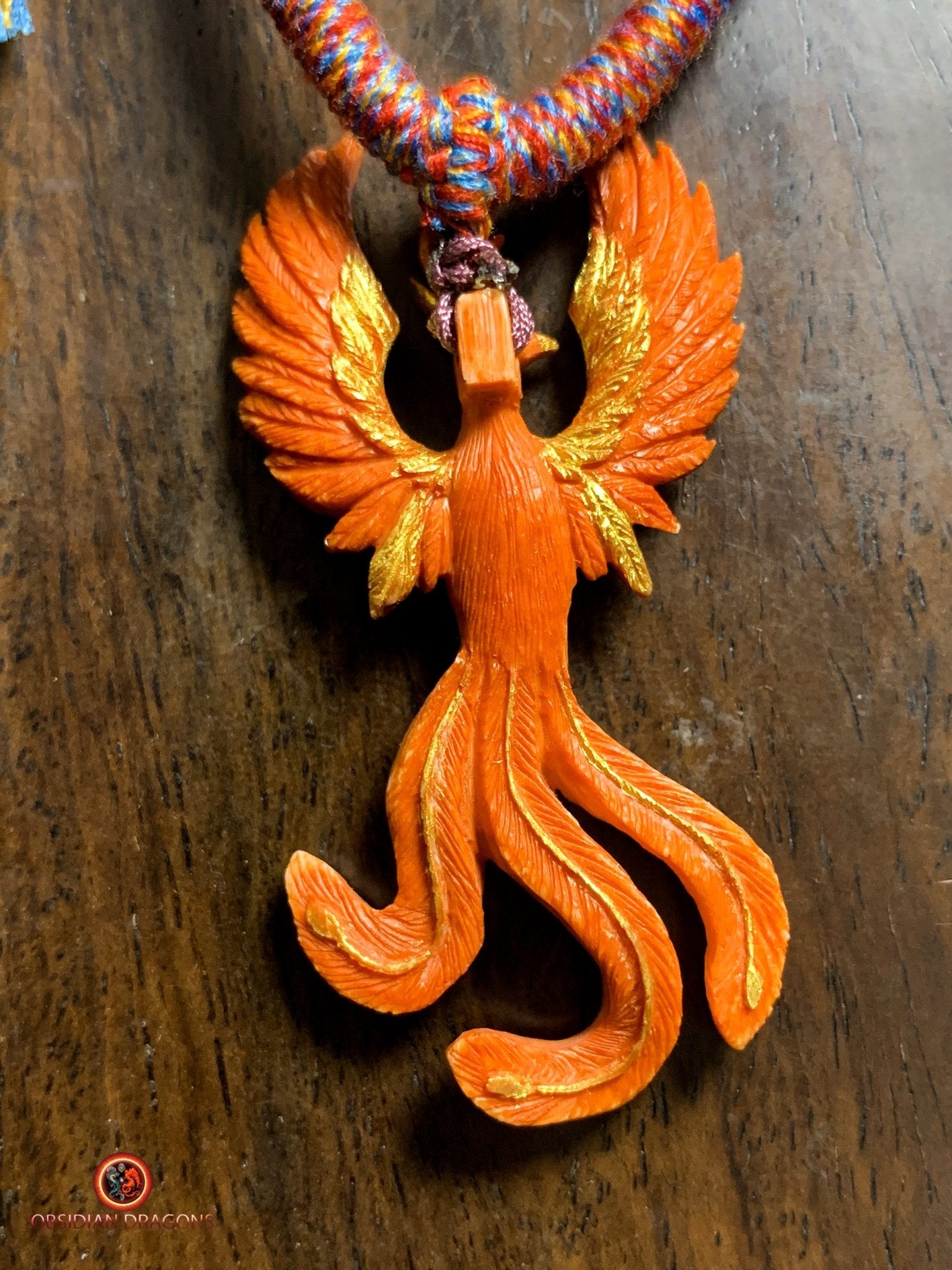 Pendentif phénix- Netsuke en Bois de cerf | obsidian dragons