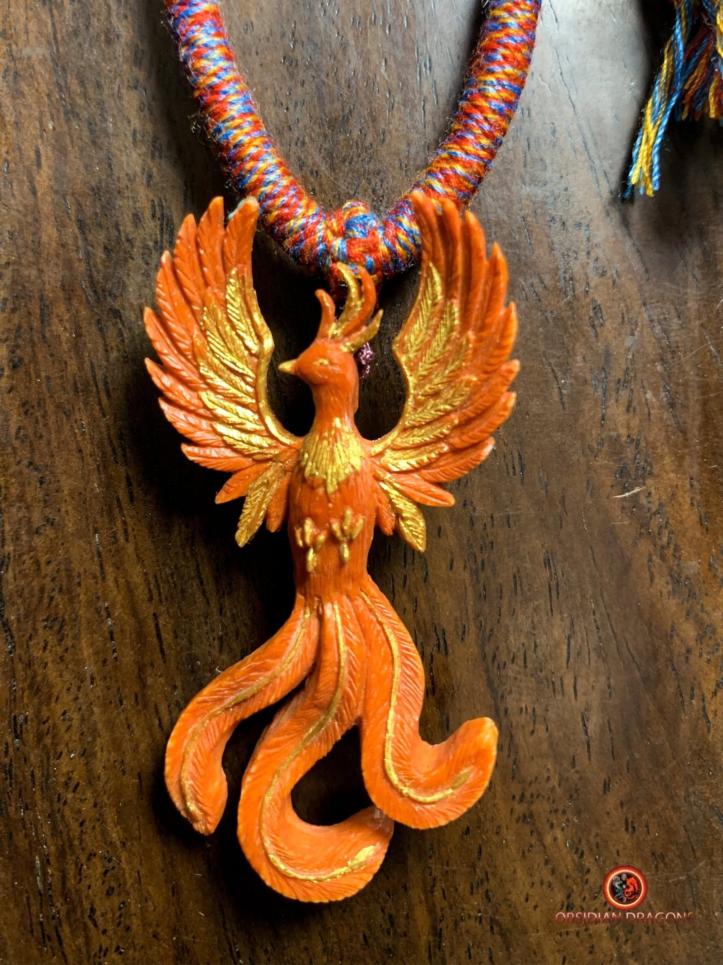 Pendentif phénix- Netsuke en Bois de cerf | obsidian dragons