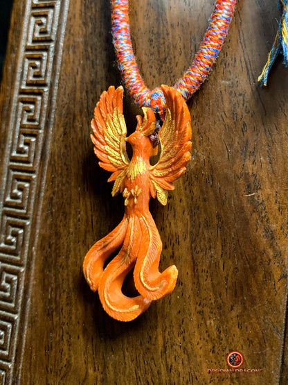 Pendentif phénix- Netsuke en Bois de cerf | obsidian dragons