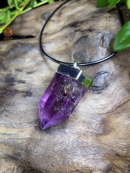 Pendentif pointe de cristal – Améthyste – Calme Cristallisé | obsidian dragons