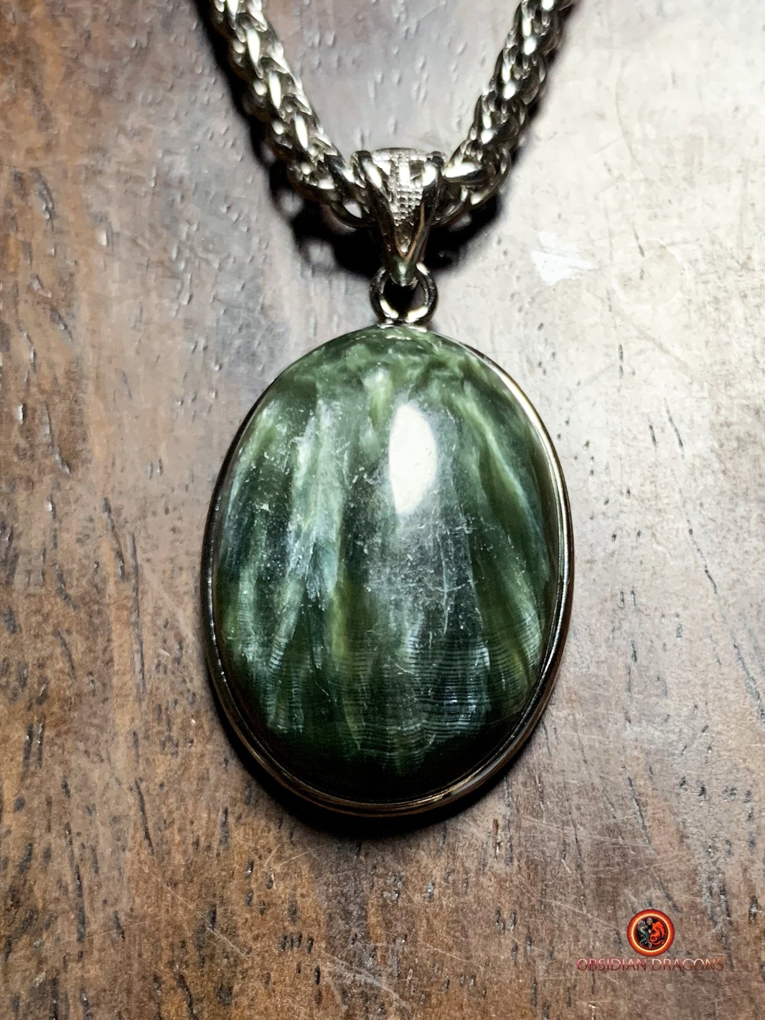 Pendentif séraphinite- argent 925- artisanal et unique | obsidian dragons