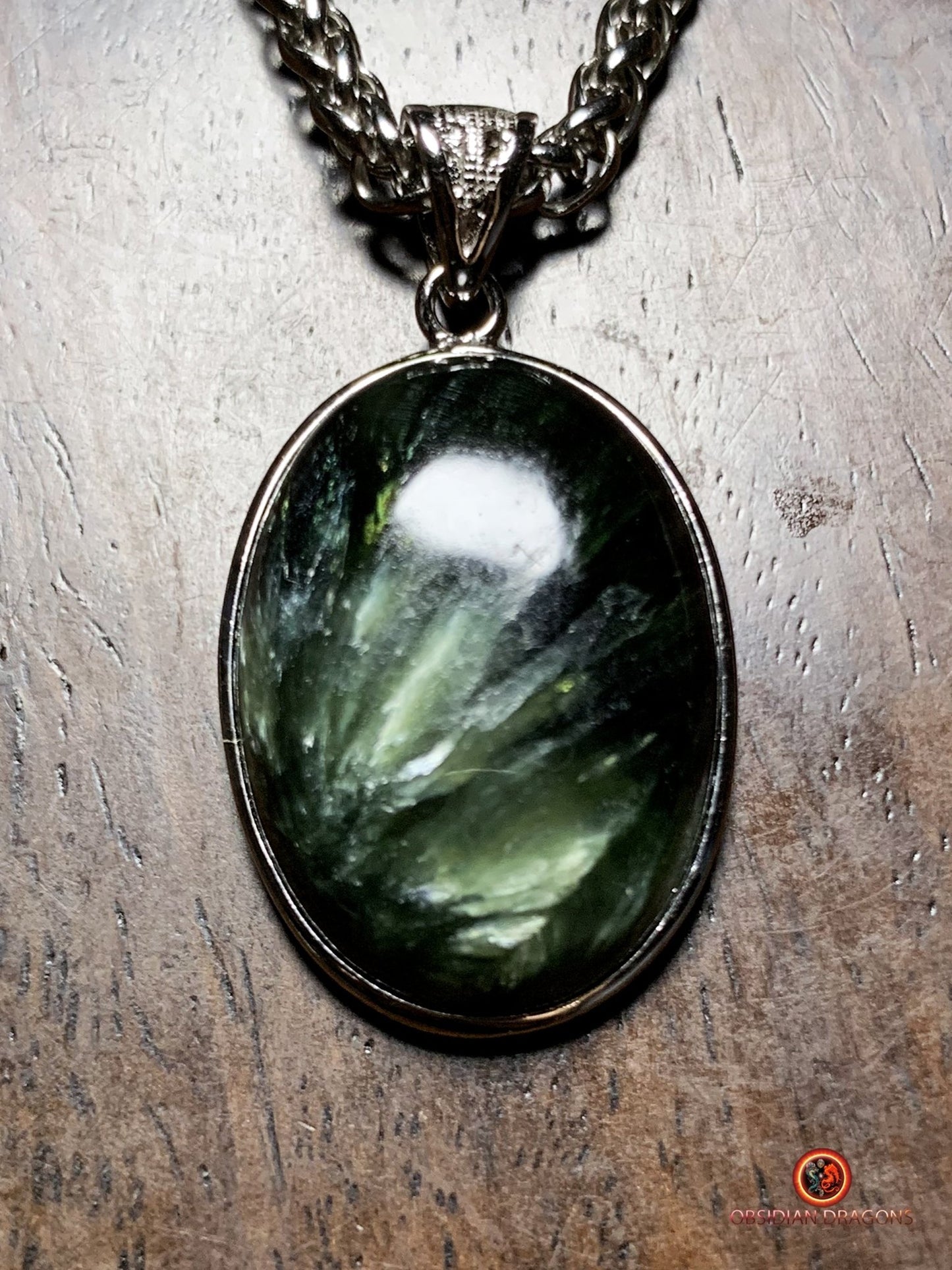 Pendentif séraphinite- création artisanale en argent | obsidian dragons