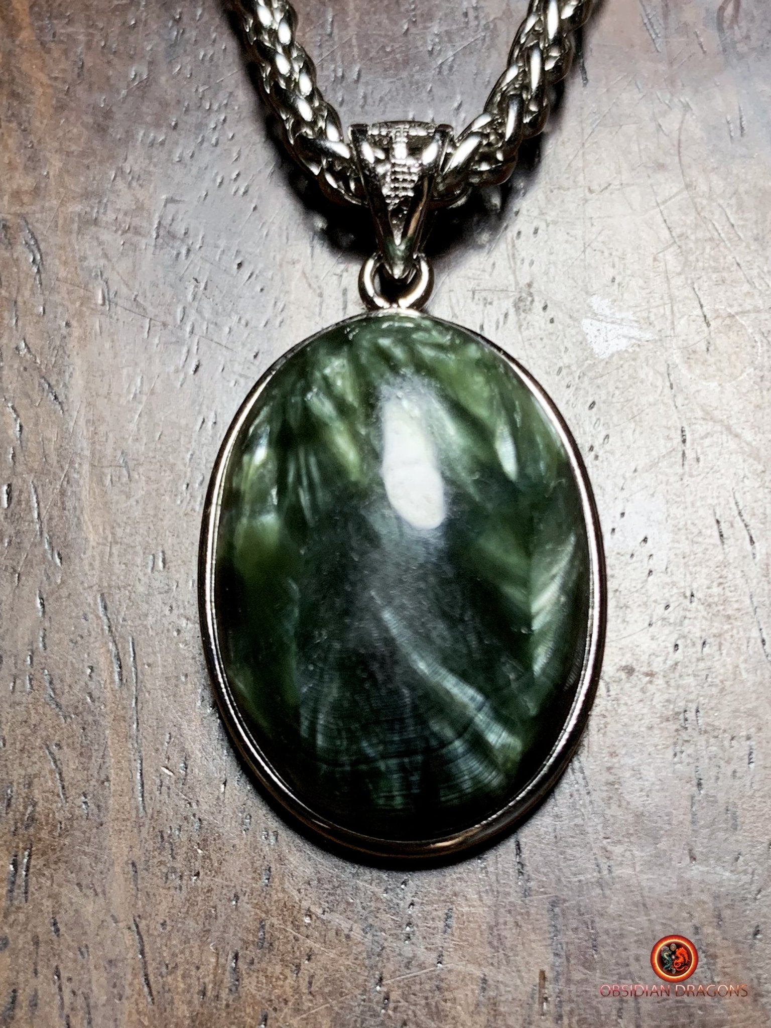 Pendentif séraphinite- pierre naturelle et argent | obsidian dragons