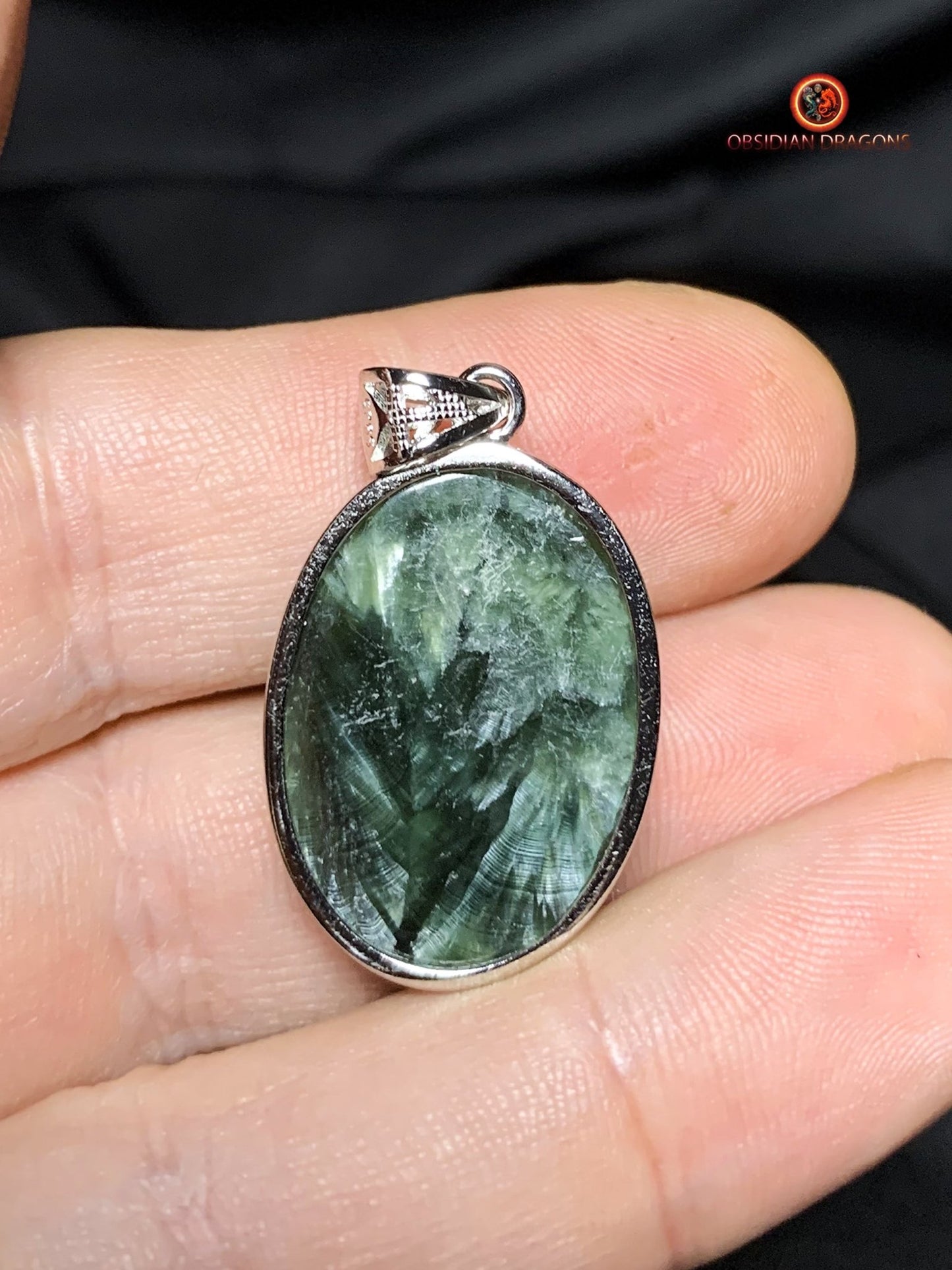 Pendentif séraphinite- pierre naturelle et argent | obsidian dragons