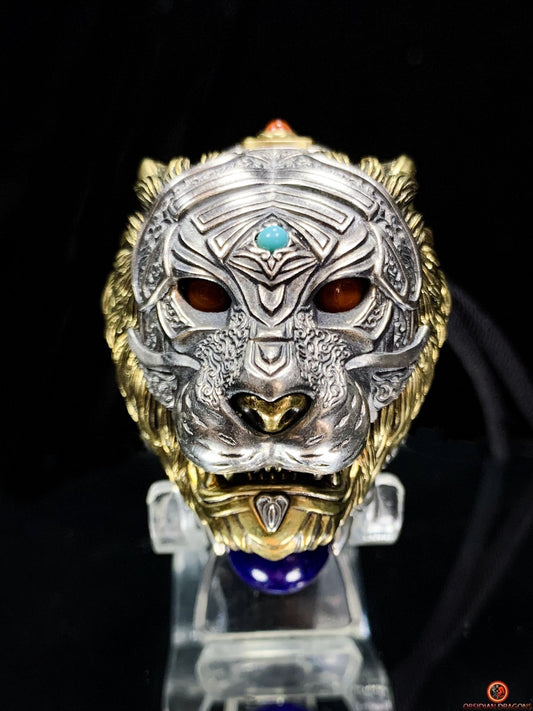 Pendentif tigre - Ghau de l'arhat dompteur - argent & Pierres | obsidian dragons