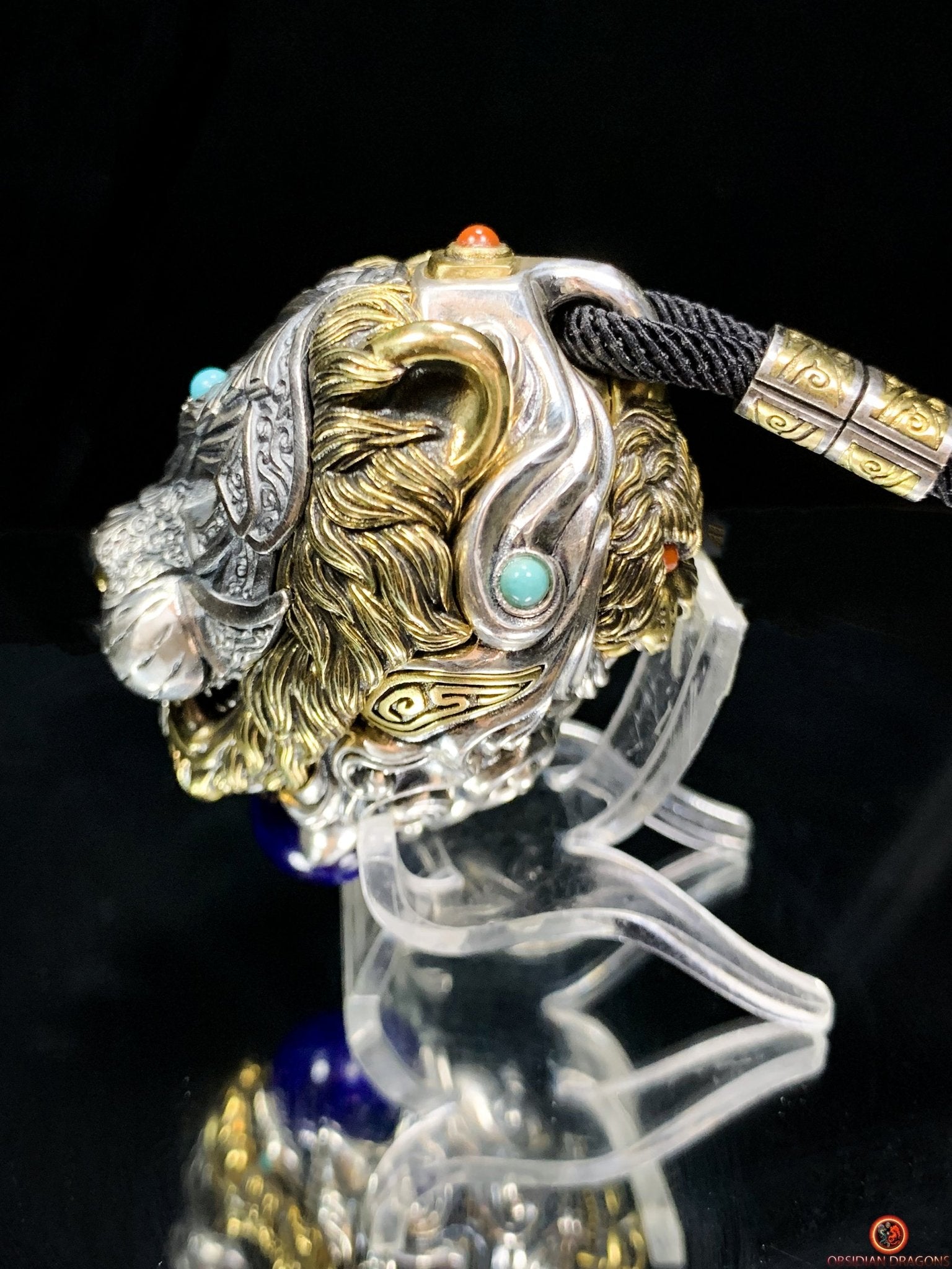 Pendentif tigre - Ghau de l'arhat dompteur - argent & Pierres | obsidian dragons