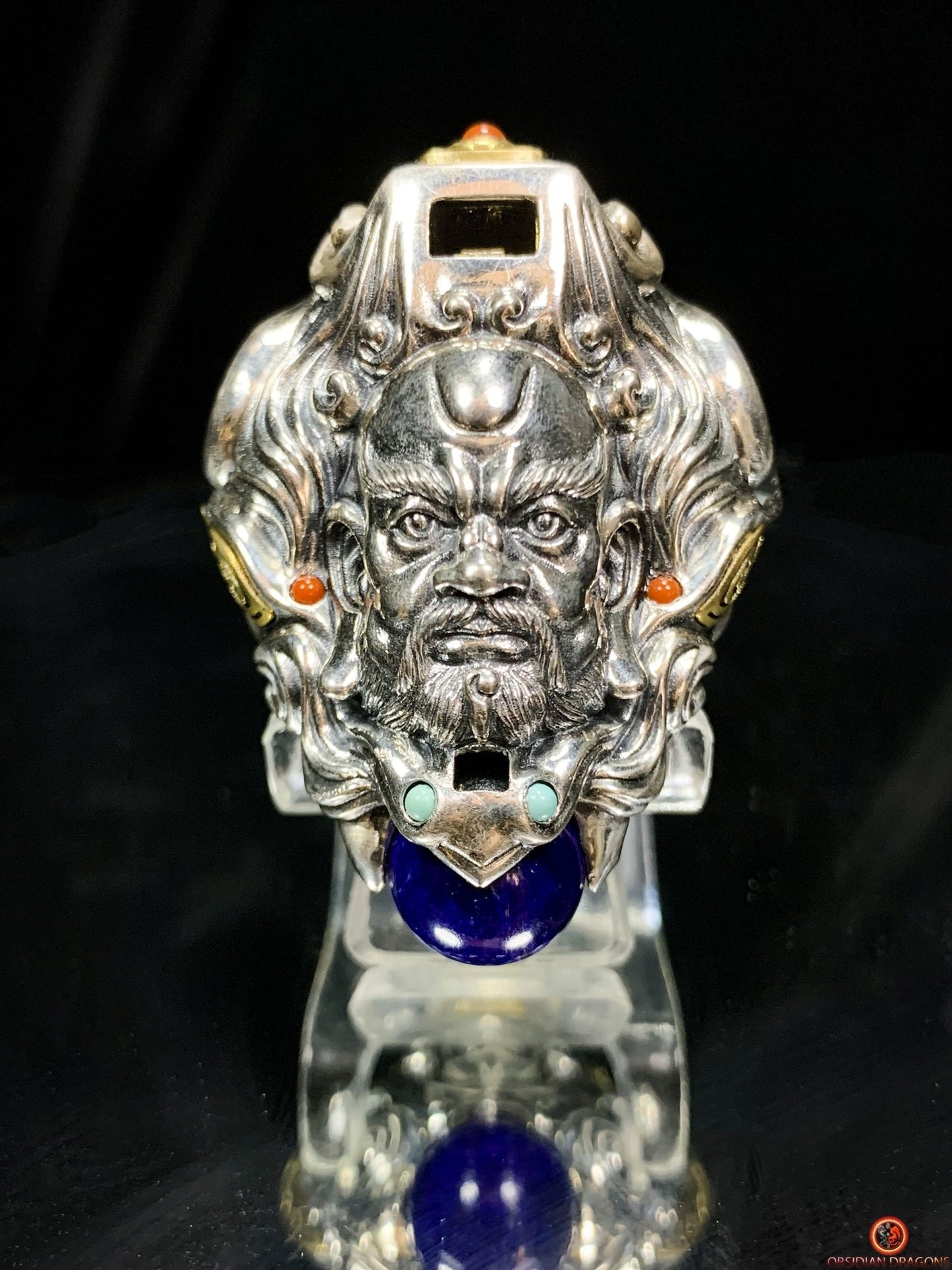 Pendentif tigre - Ghau de l'arhat dompteur - argent & Pierres | obsidian dragons
