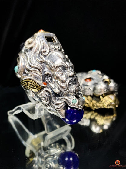 Pendentif tigre - Ghau de l'arhat dompteur - argent & Pierres
