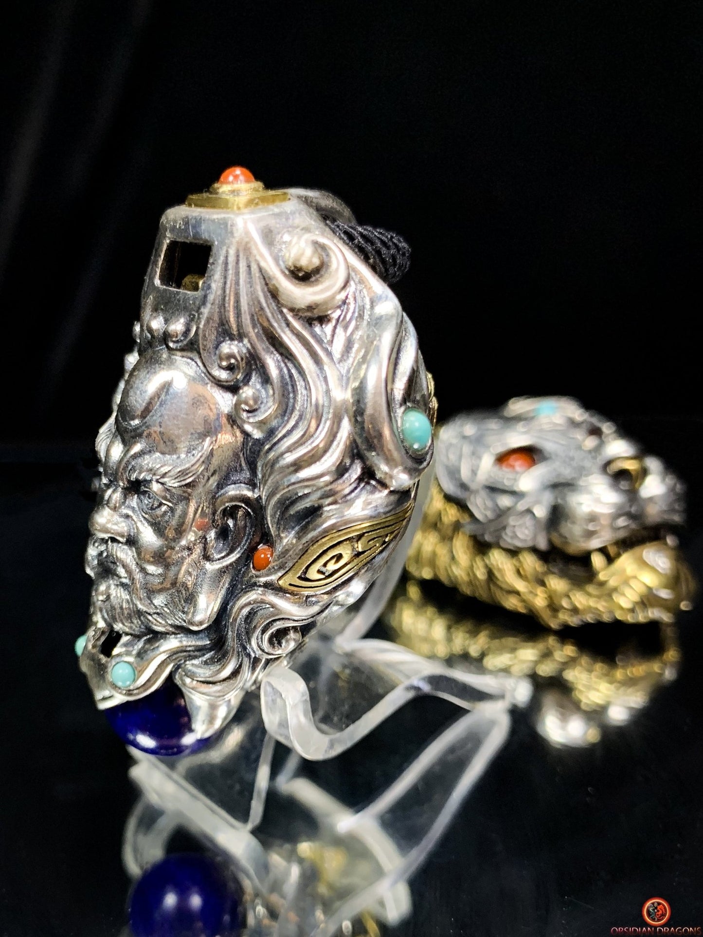 Pendentif tigre - Ghau de l'arhat dompteur - argent & Pierres