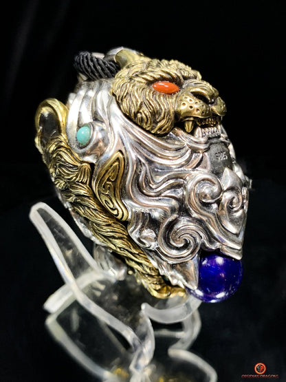Pendentif tigre - Ghau de l'arhat dompteur - argent & Pierres