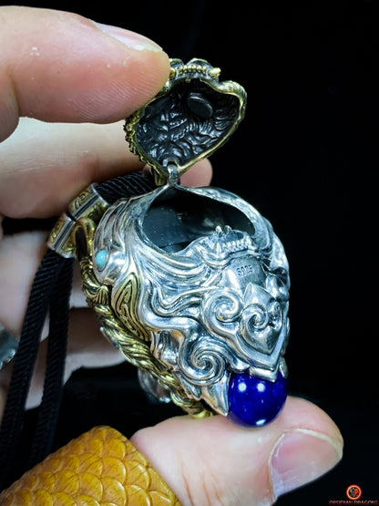 Pendentif tigre - Ghau de l'arhat dompteur - argent & Pierres