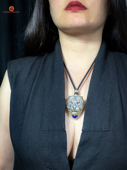Pendentif tigre - Ghau de l'arhat dompteur - argent & Pierres | obsidian dragons
