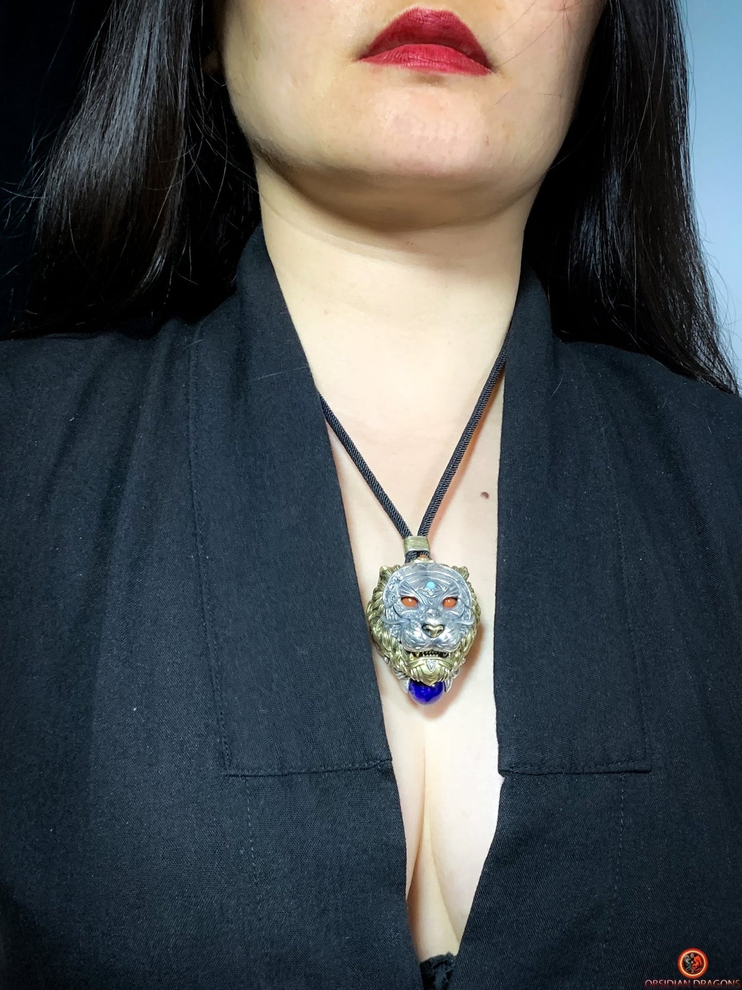 Pendentif tigre - Ghau de l'arhat dompteur - argent & Pierres