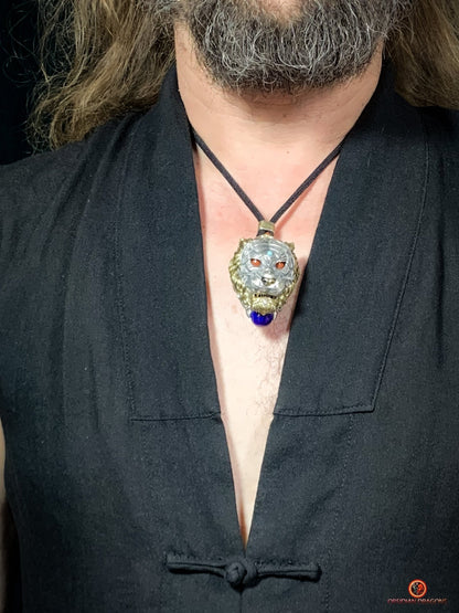 Pendentif tigre - Ghau de l'arhat dompteur - argent & Pierres