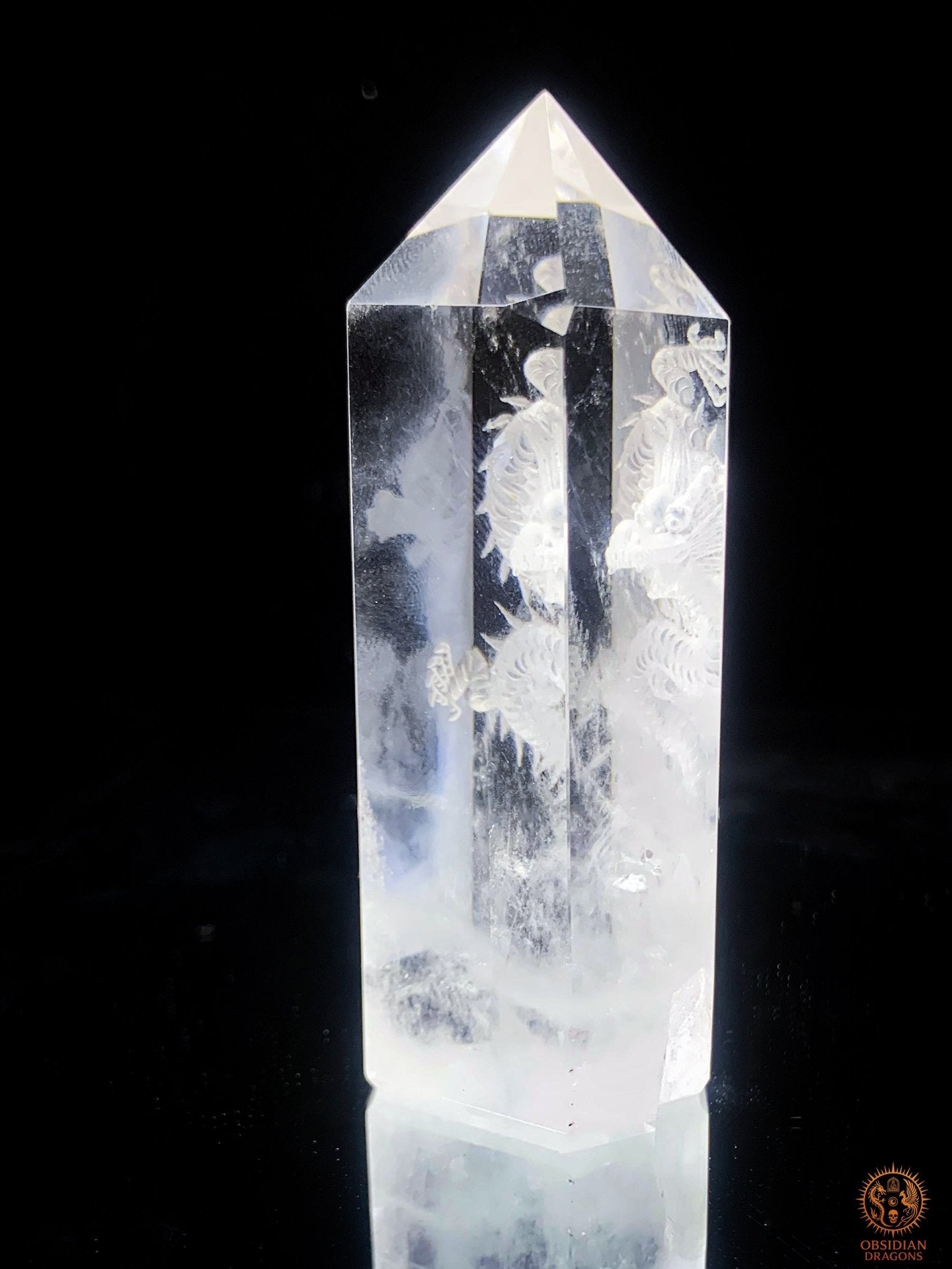 Pointe de Cristal de Roche Dragon - Glyptique 3D | obsidian dragons