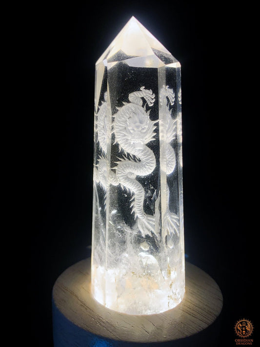 Pointe de Cristal de Roche Dragon – Gravure glyptique 3D | obsidian dragons