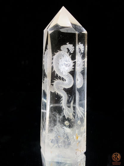 Pointe de Cristal de Roche Dragon – Gravure glyptique 3D | obsidian dragons