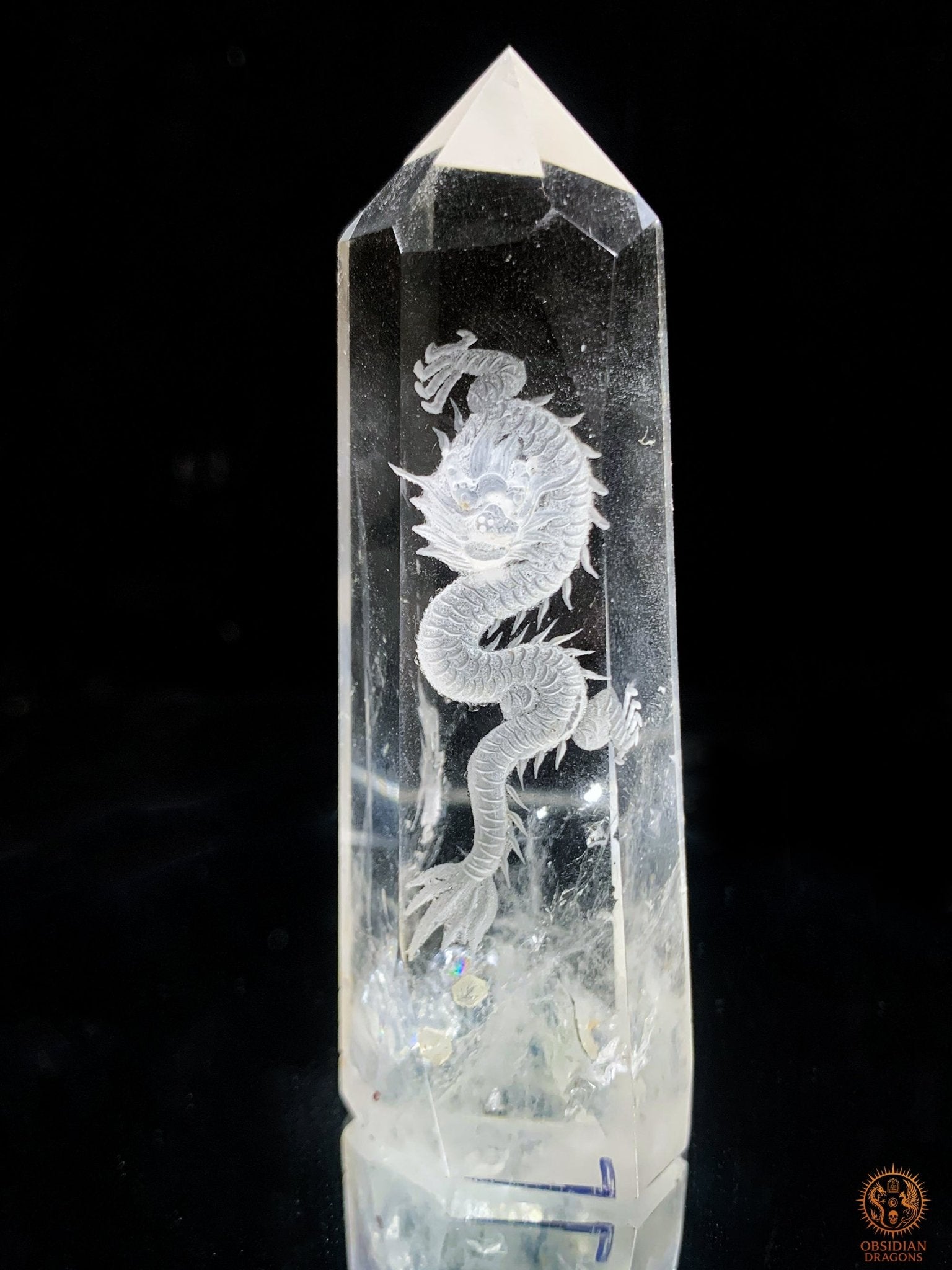 Pointe de Cristal de Roche Dragon – Gravure glyptique 3D | obsidian dragons