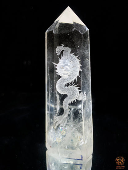 Pointe de Cristal de Roche Dragon – Gravure glyptique 3D | obsidian dragons