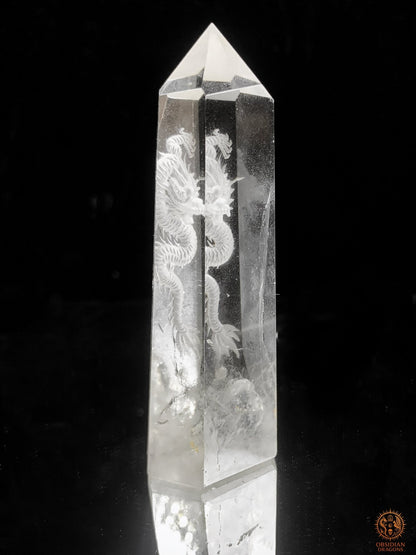 Pointe de Cristal de Roche Dragon – Gravure glyptique 3D | obsidian dragons
